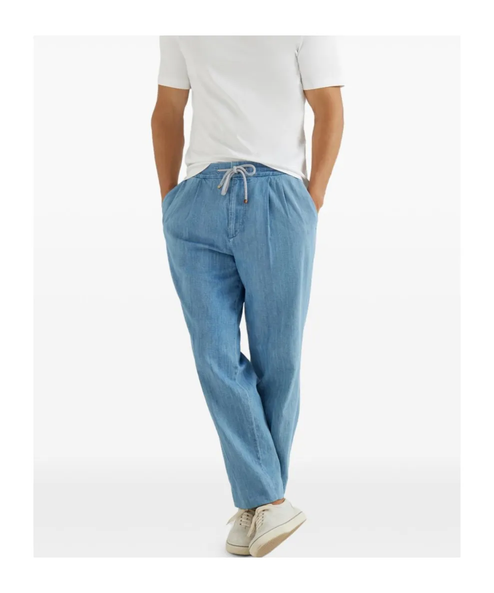 Brunello Cucinelli Double Pleats Lightweight Denim Trousers