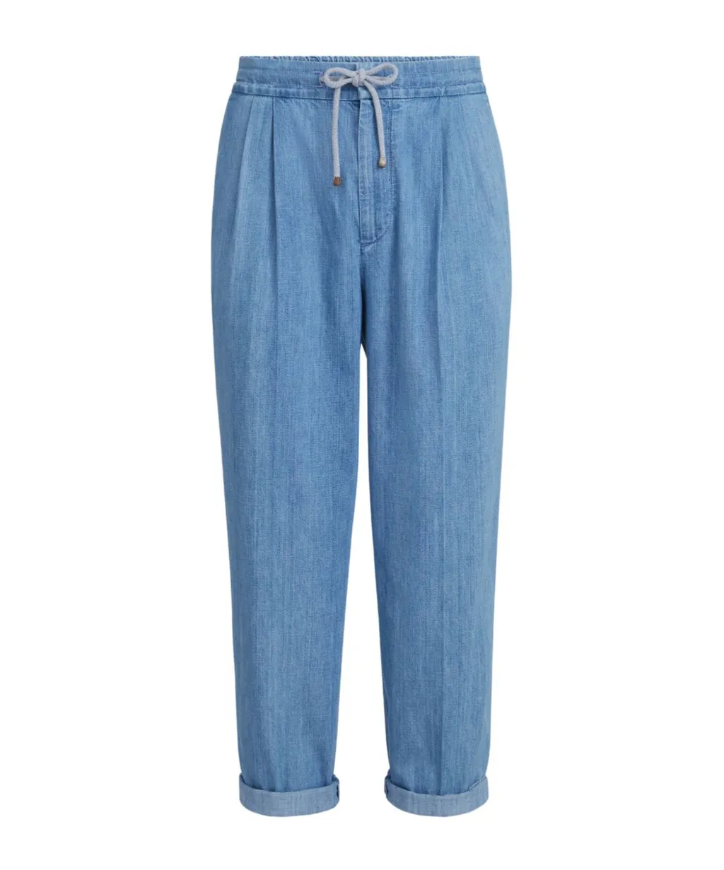 Brunello Cucinelli Double Pleats Lightweight Denim Trousers