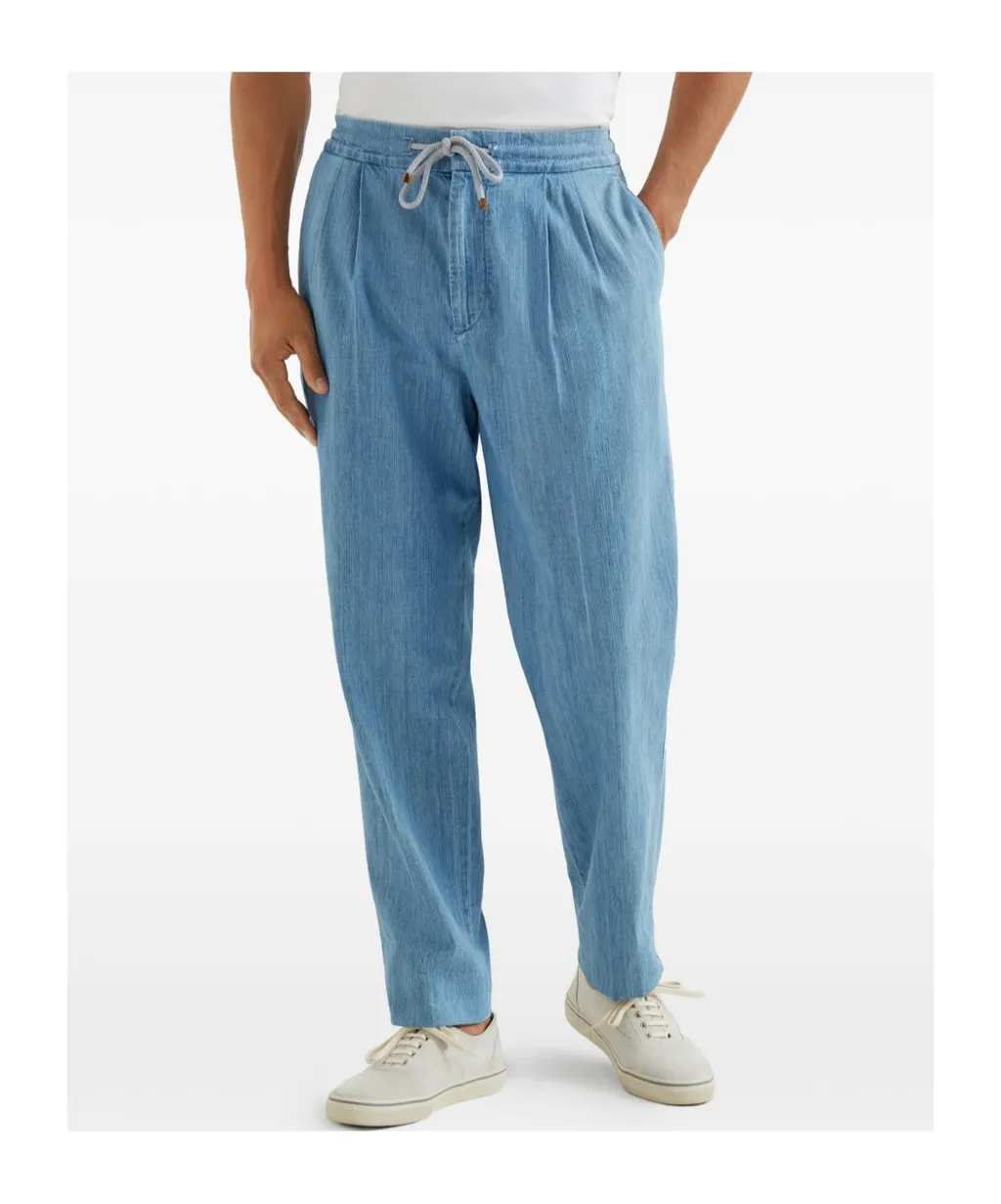 Brunello Cucinelli Double Pleats Lightweight Denim Trousers