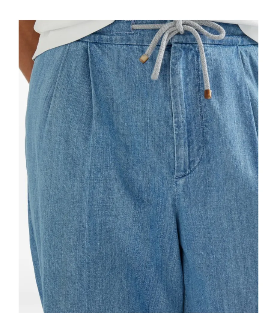 Brunello Cucinelli Double Pleats Lightweight Denim Trousers