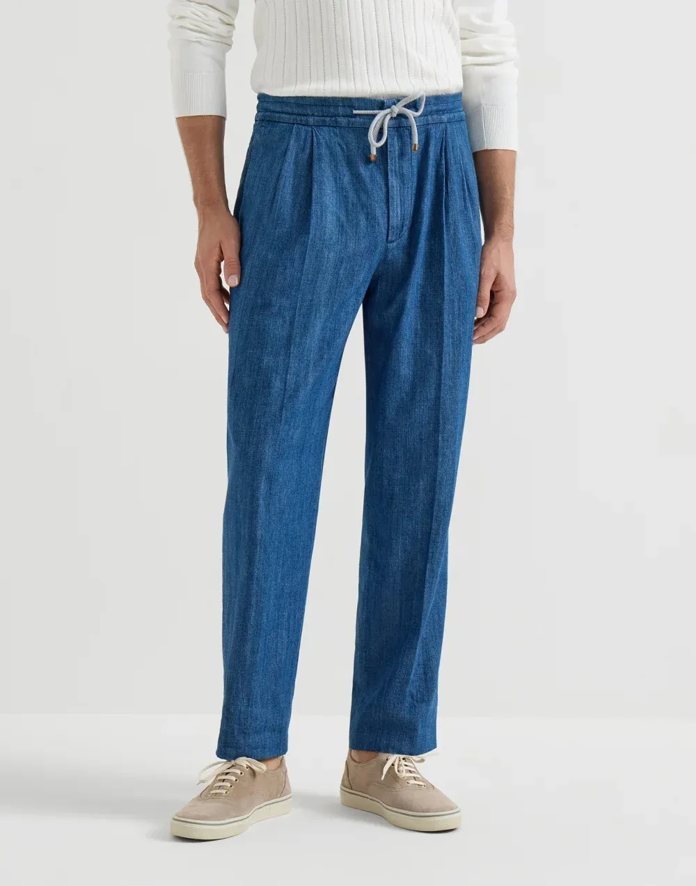 Brunello Cucinelli Double Pleats Lightweight Denim Trousers