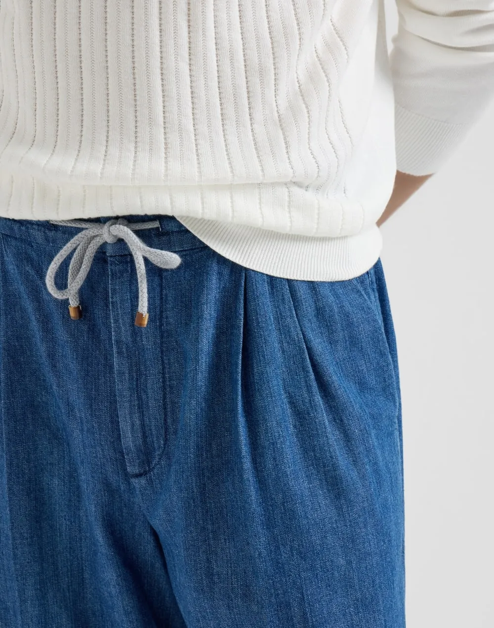 Brunello Cucinelli Double Pleats Lightweight Denim Trousers