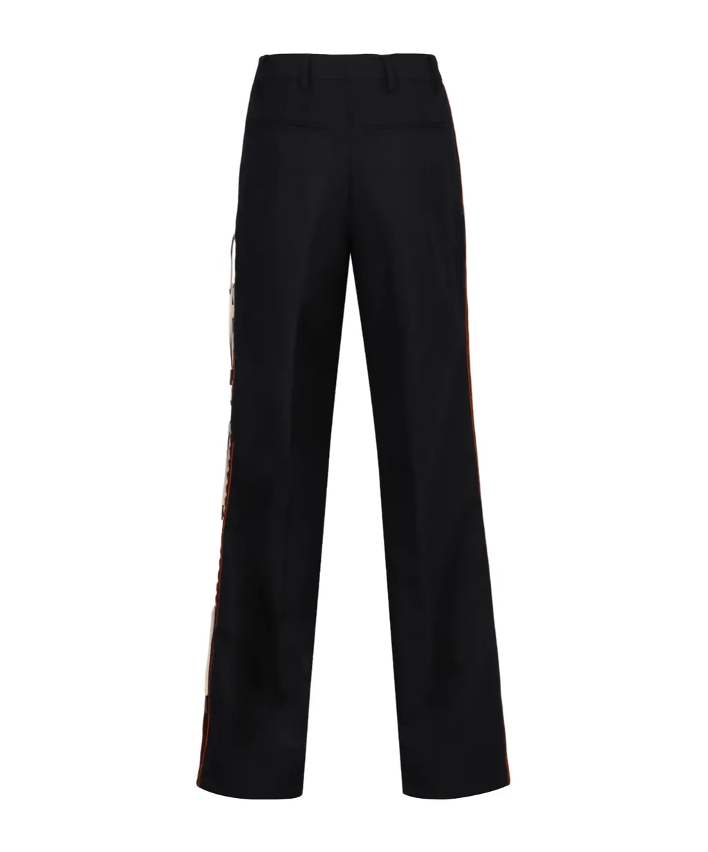 Dries Van Noten Velvet-Trim Straight-Leg Trousers