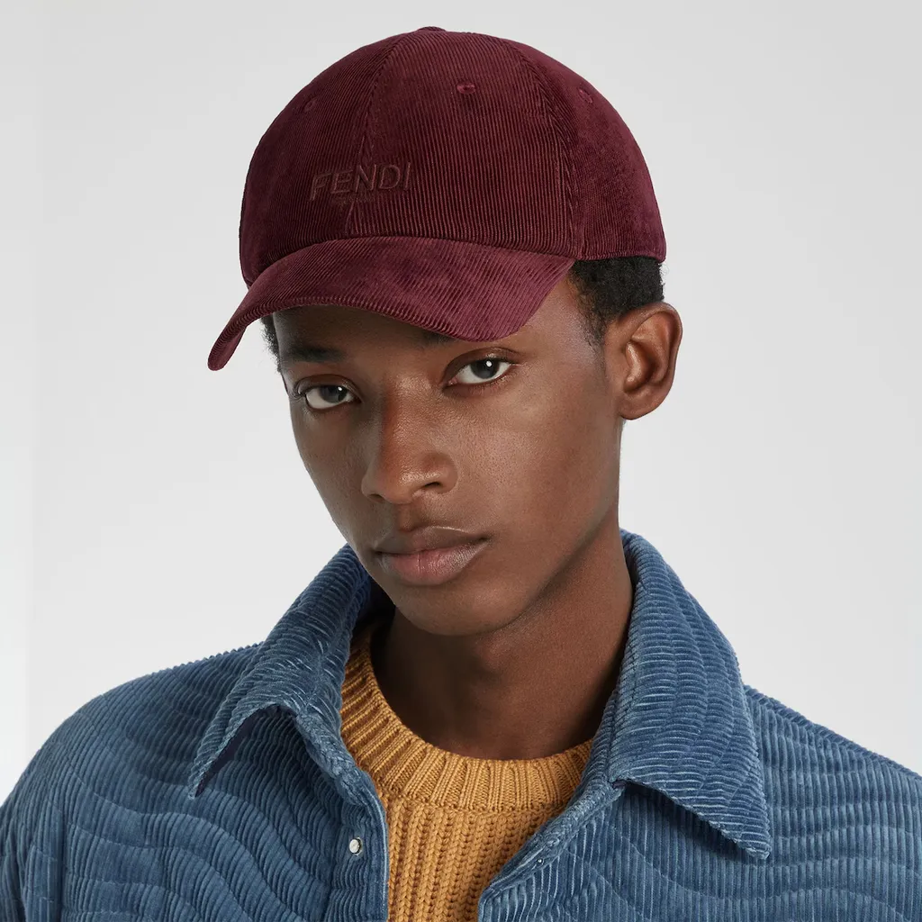 Fendi Logo Embroidered Corduroy Baseball Cap