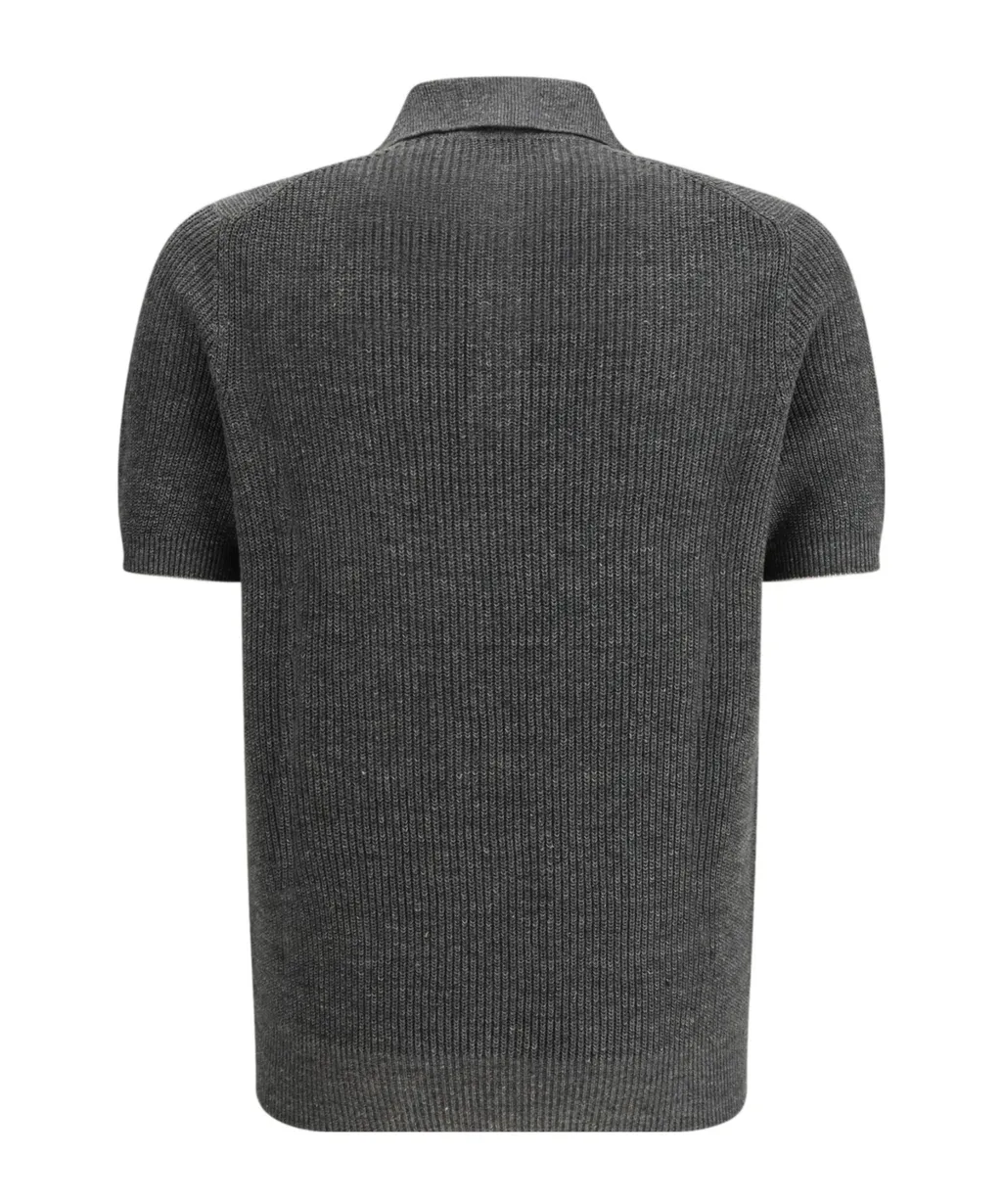 Ribbed Button-Fastening Polo Shirt