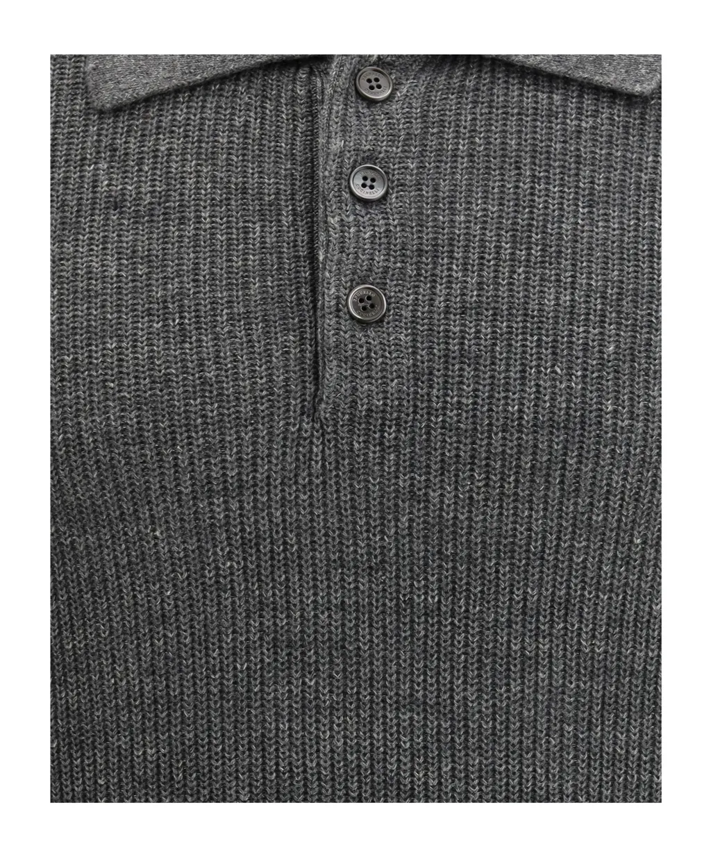Ribbed Button-Fastening Polo Shirt