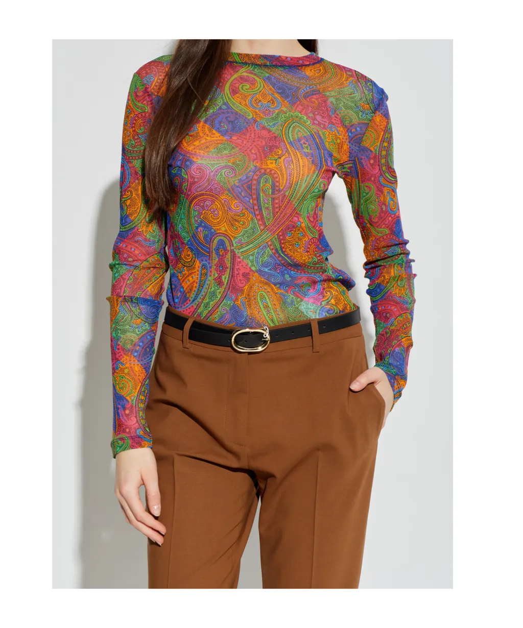 Etro Geometric Paisley Motif Tulle Top