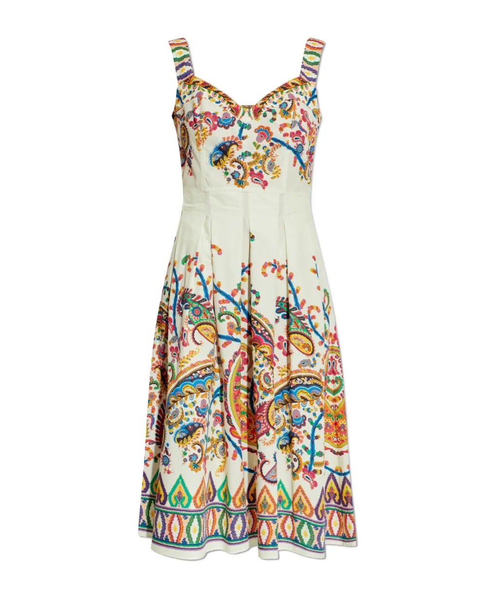 Etro Paisley-Printed Pleated Midi Dress