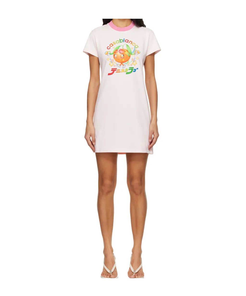 Pink Orange Mascot Printed T-Shirt Minidress