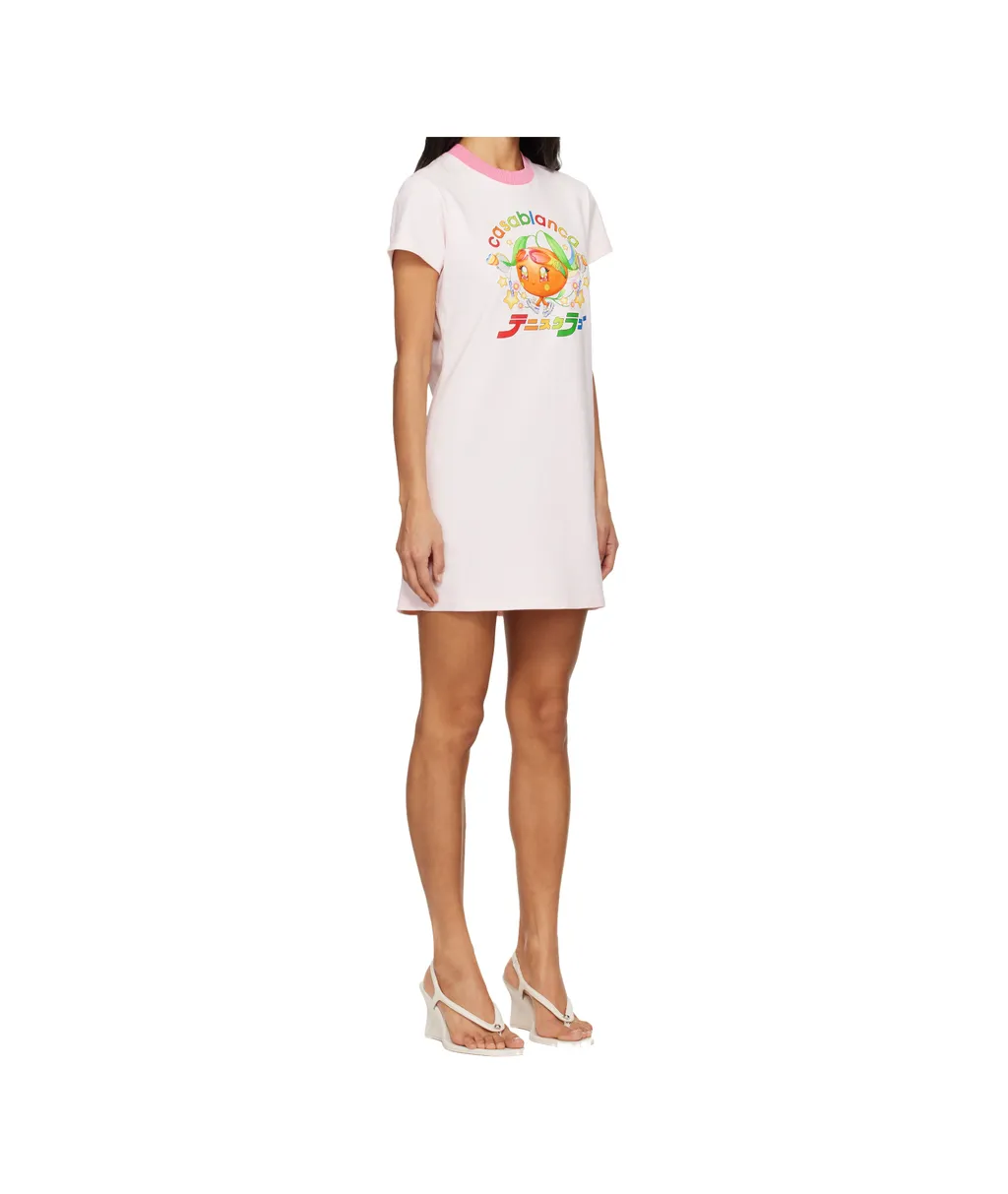 Pink Orange Mascot Printed T-Shirt Minidress