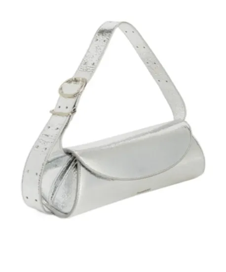 Jil Sander Cannolo Crackled Foldover Top Clutch Bag