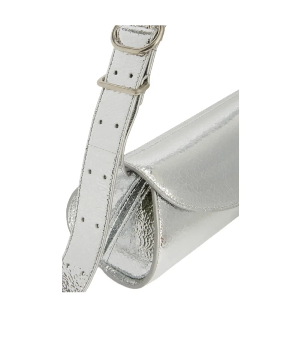 Jil Sander Cannolo Crackled Foldover Top Clutch Bag
