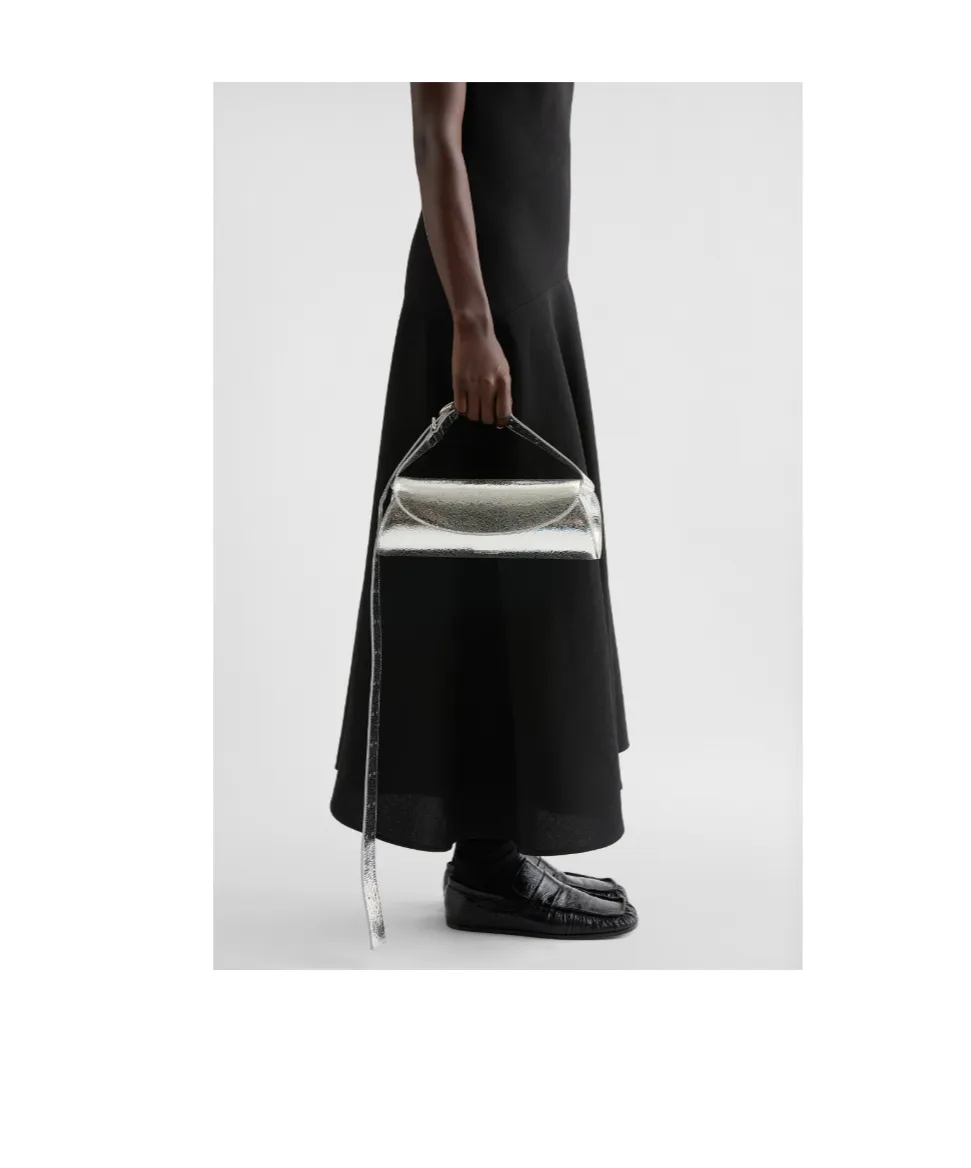 Jil Sander Cannolo Crackled Foldover Top Clutch Bag
