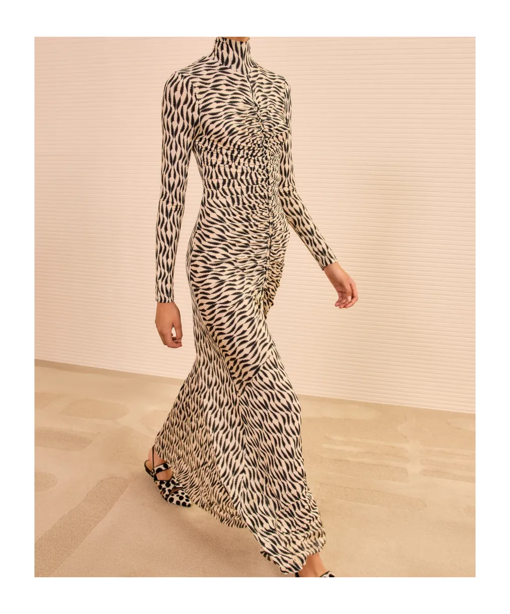 Ida Long-Sleeve Ruched Turtleneck Maxi Dress