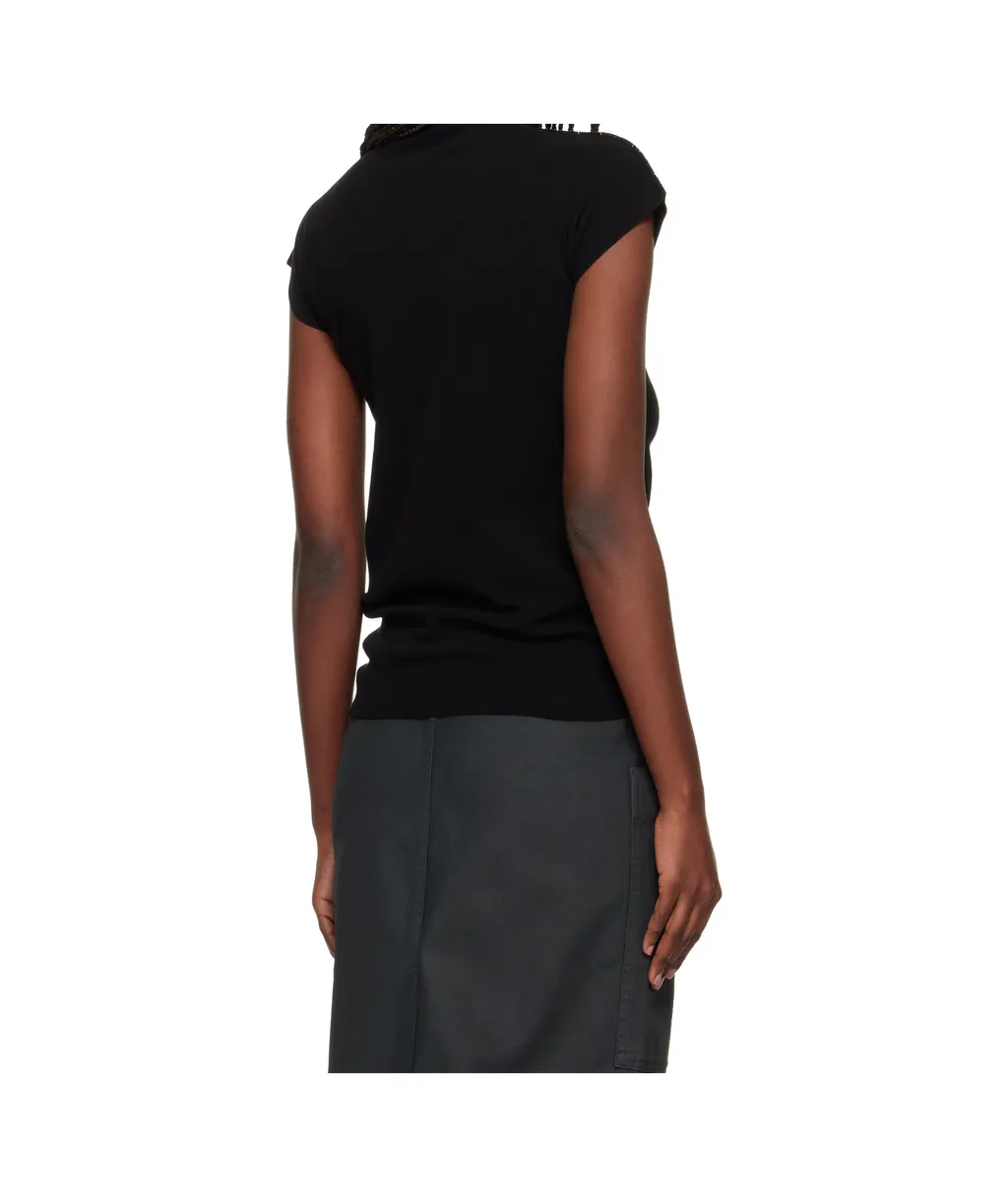 High-Neck Cap Sleeve Knit Sweater
