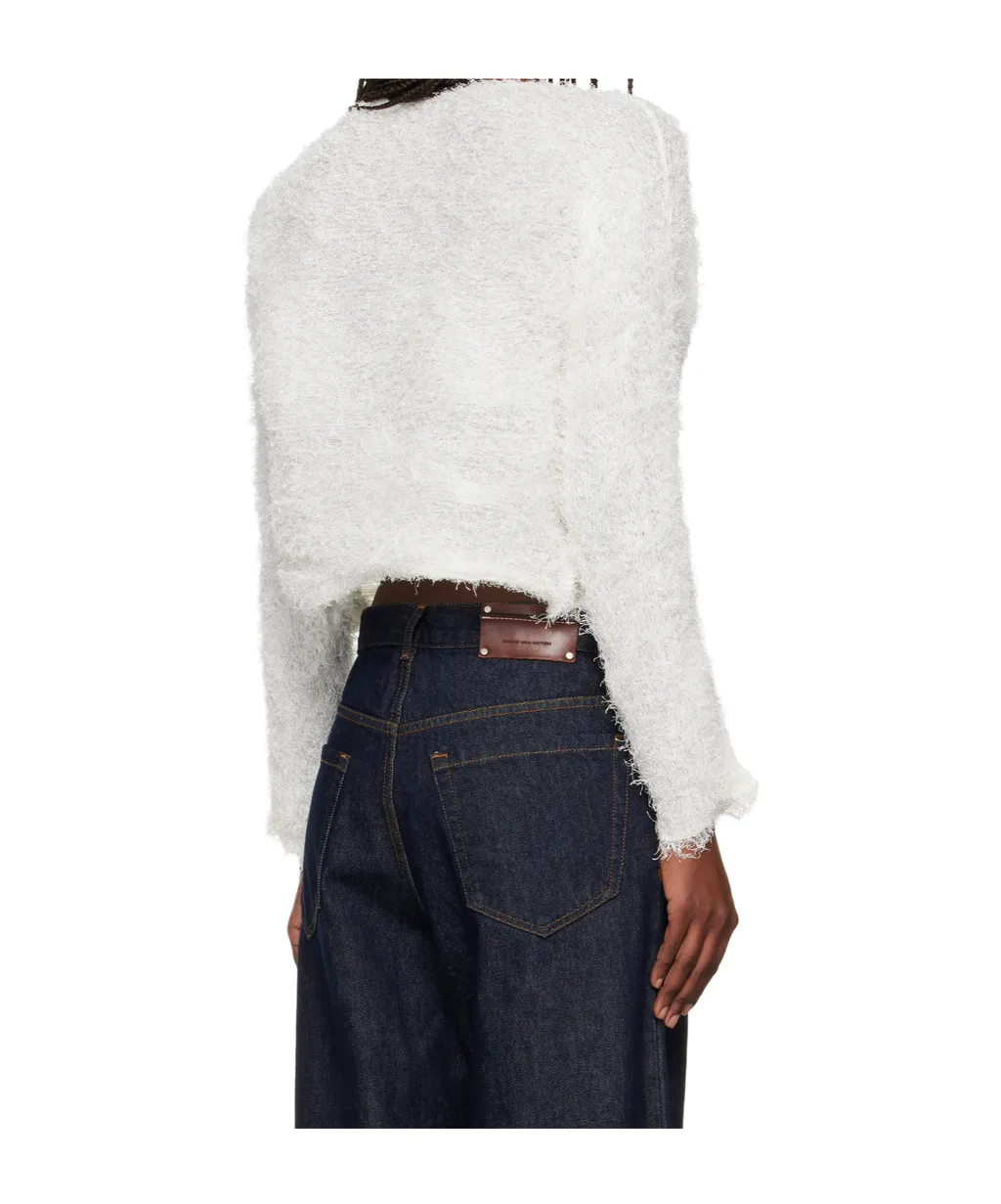 Shifted Fuzzy Pleats Button-Down Knitwear
