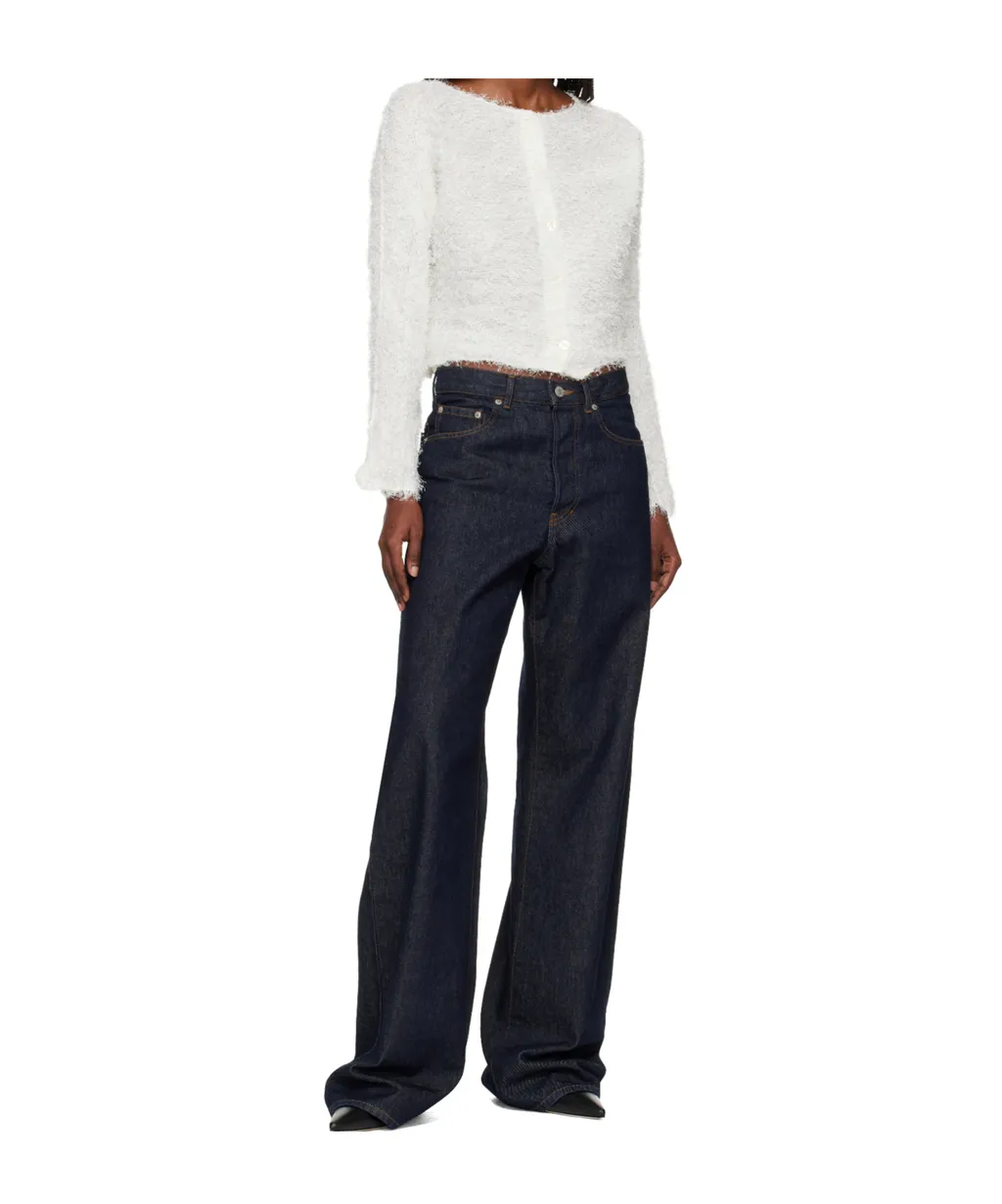 Shifted Fuzzy Pleats Button-Down Knitwear