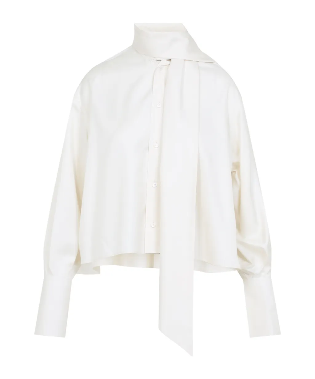 Cropped Lavalliere Shirt In Silk Twill