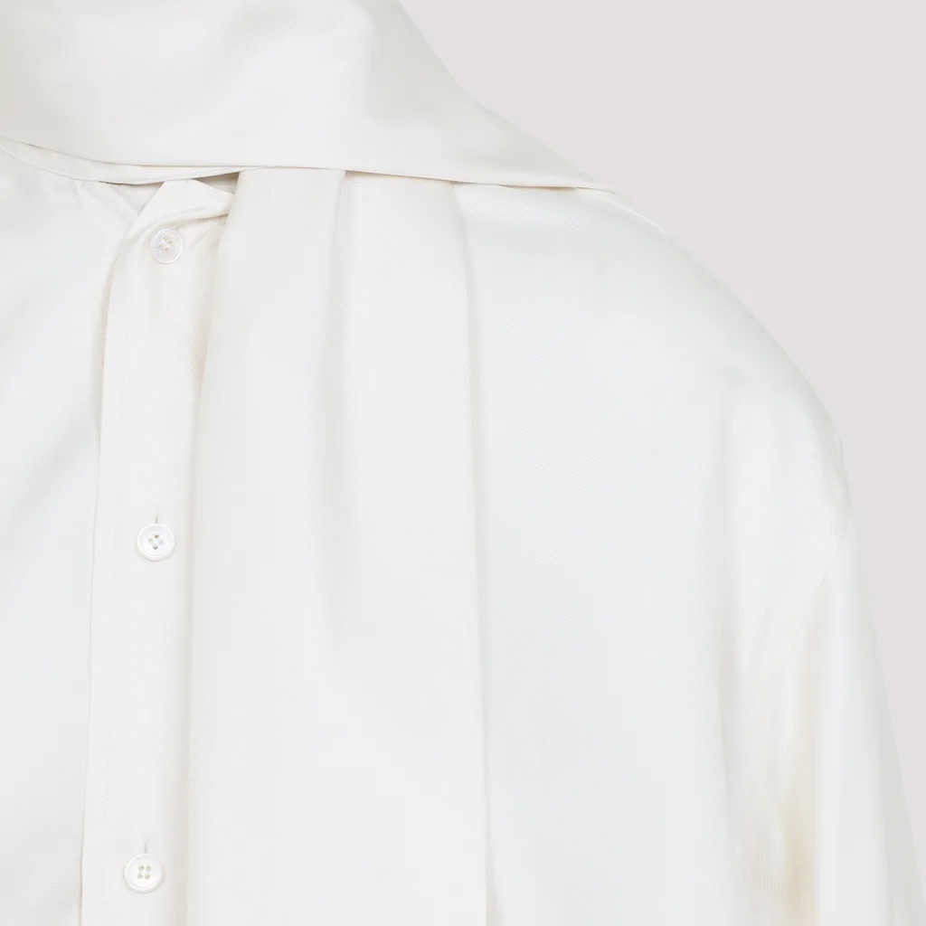 Cropped Lavalliere Shirt In Silk Twill