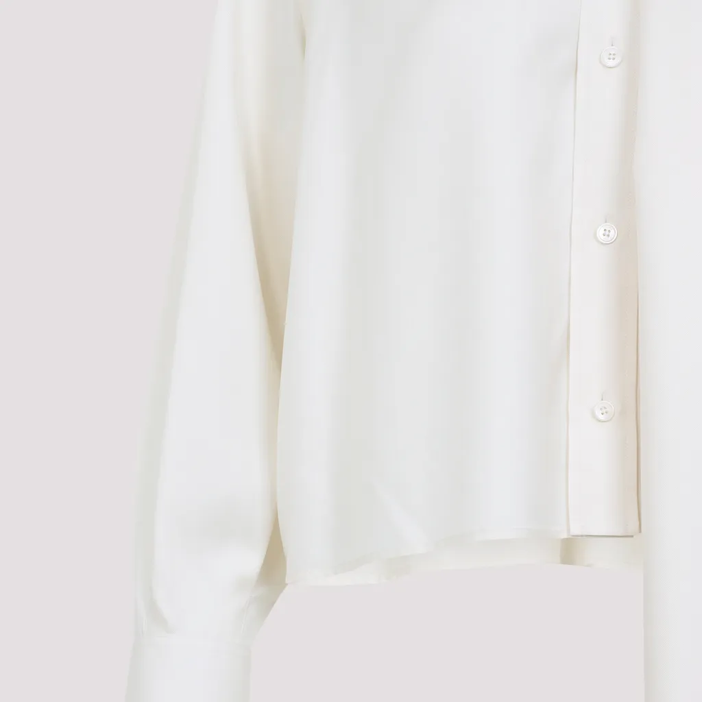 Cropped Lavalliere Shirt In Silk Twill