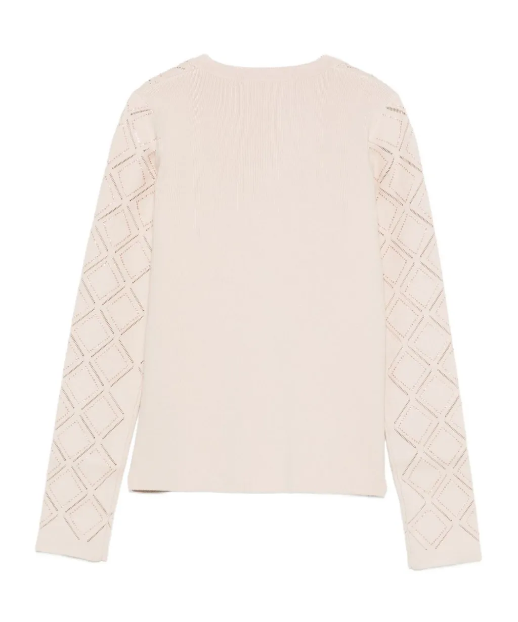 Open-Work Long-Sleeved Knitted Sweater