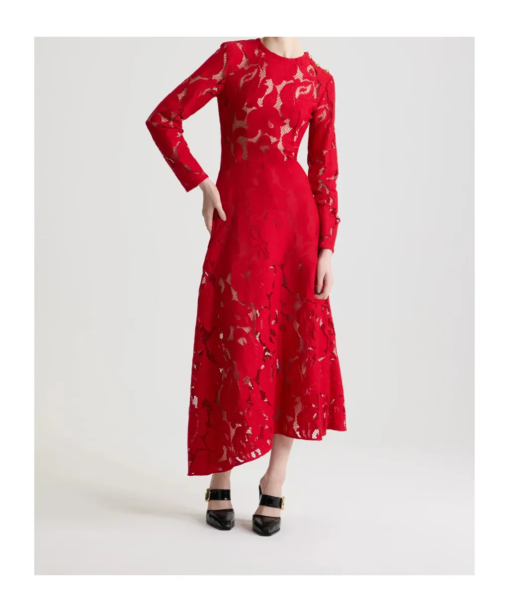 Patou Laced Long-Sleeves Midi Dress