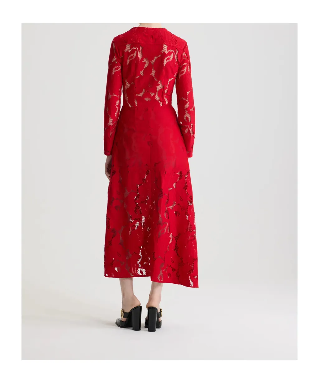 Patou Laced Long-Sleeves Midi Dress