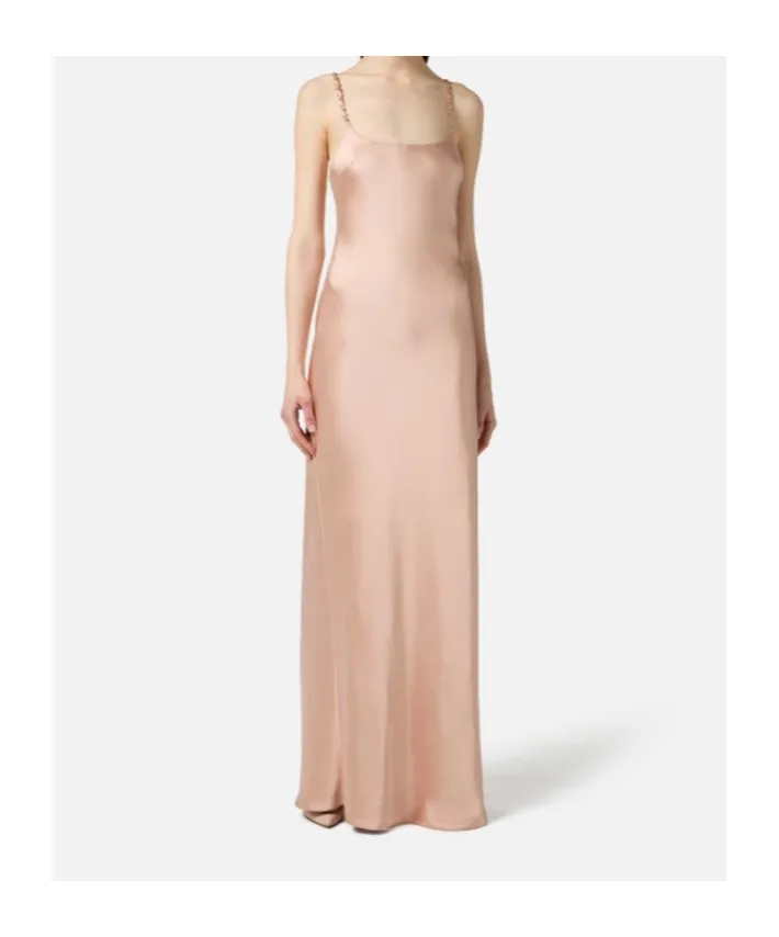 Chain-Embellished Satin Maxi Dress