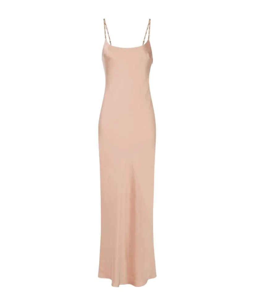 Chain-Embellished Satin Maxi Dress