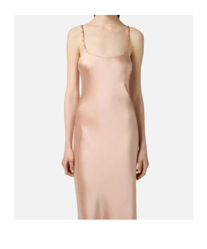 Chain-Embellished Satin Maxi Dress