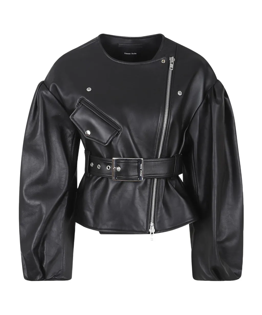 Simone Rocha	Cropped Sculpted Belt Detail Biker Jacket