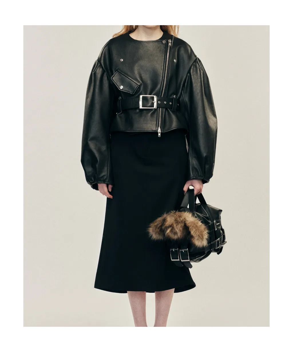 Simone Rocha	Cropped Sculpted Belt Detail Biker Jacket