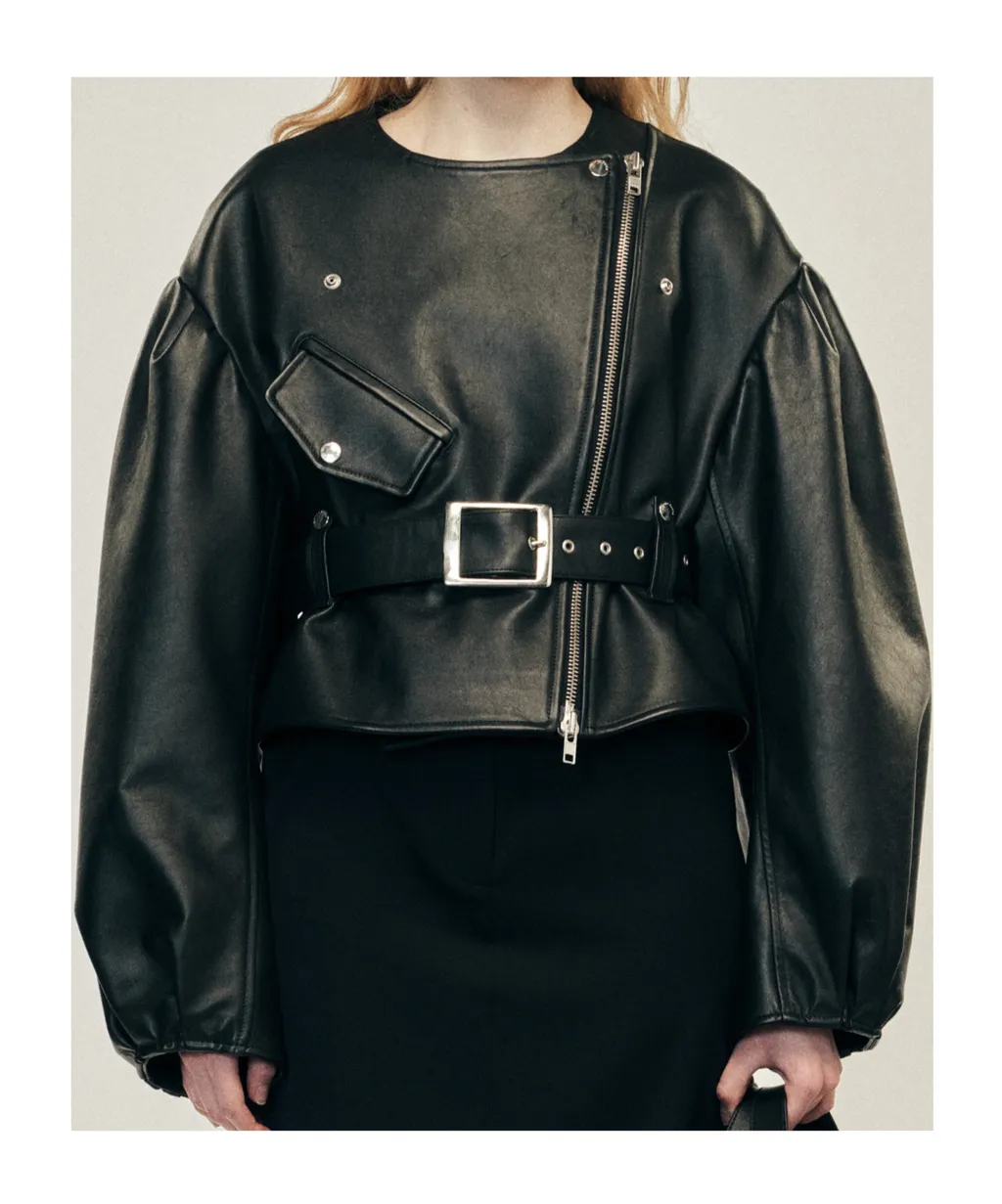 Simone Rocha	Cropped Sculpted Belt Detail Biker Jacket