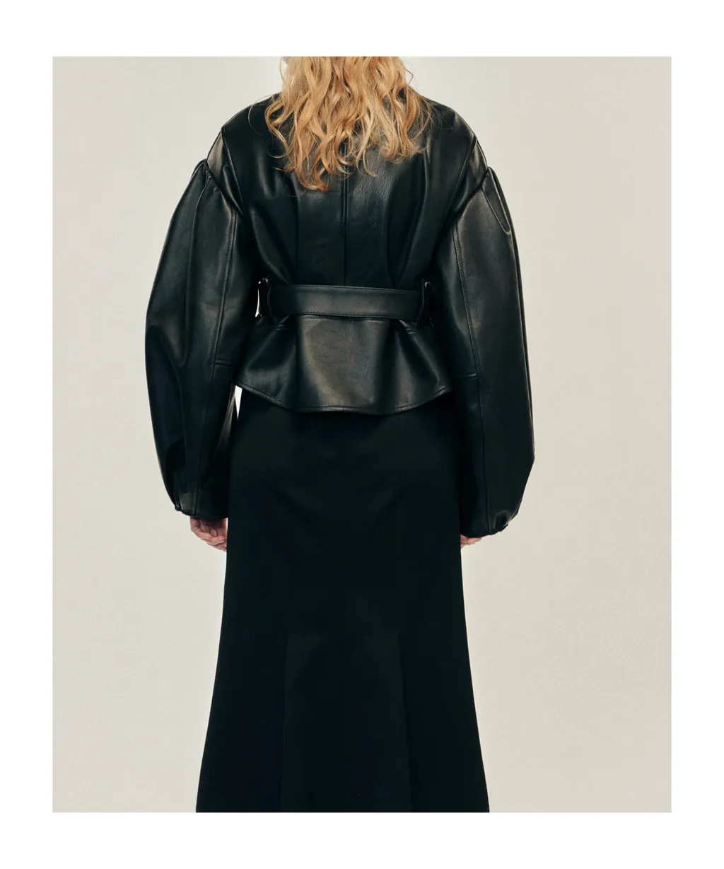 Simone Rocha	Cropped Sculpted Belt Detail Biker Jacket