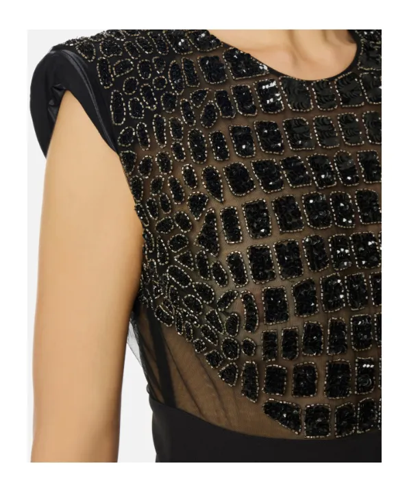 Elisabetta Franchi Lightweight CrÊPe Tulle Embroidered Dress