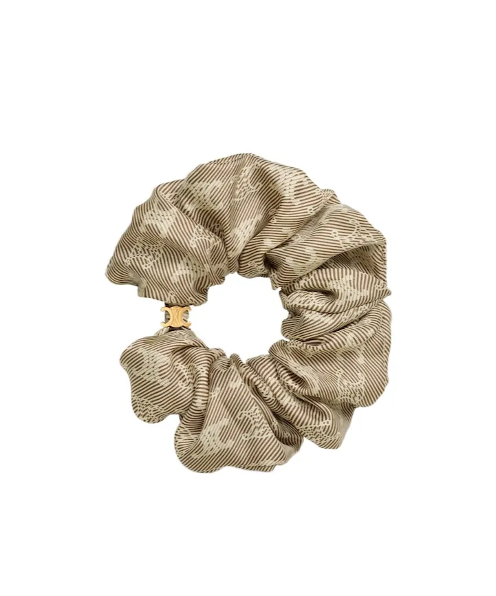 Celine Triomphe Diagonale Scrunchy In Silk And Brass With Gold Finish