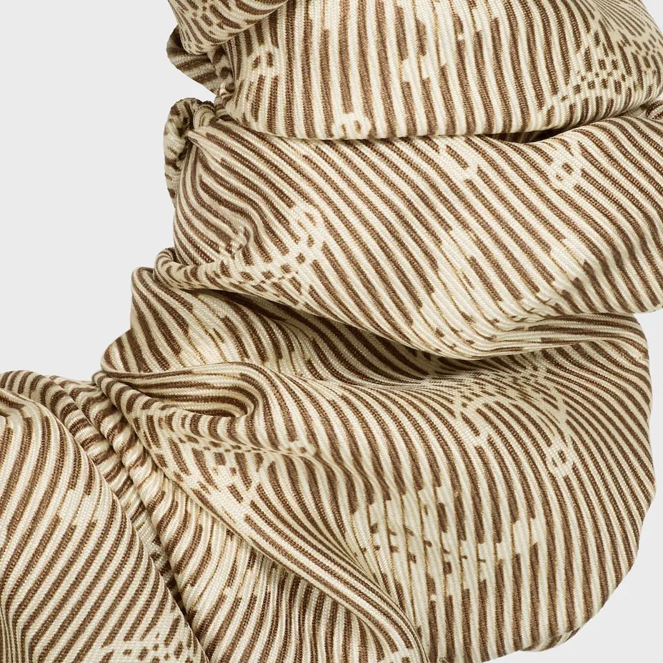 Celine Triomphe Diagonale Scrunchy In Silk And Brass With Gold Finish