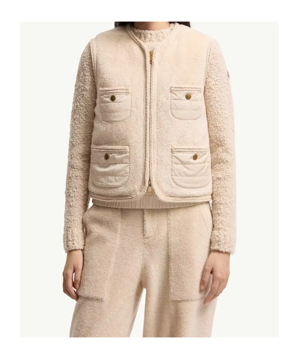 Moncler Mimosas Braided Trim Teddy Padded Gilet