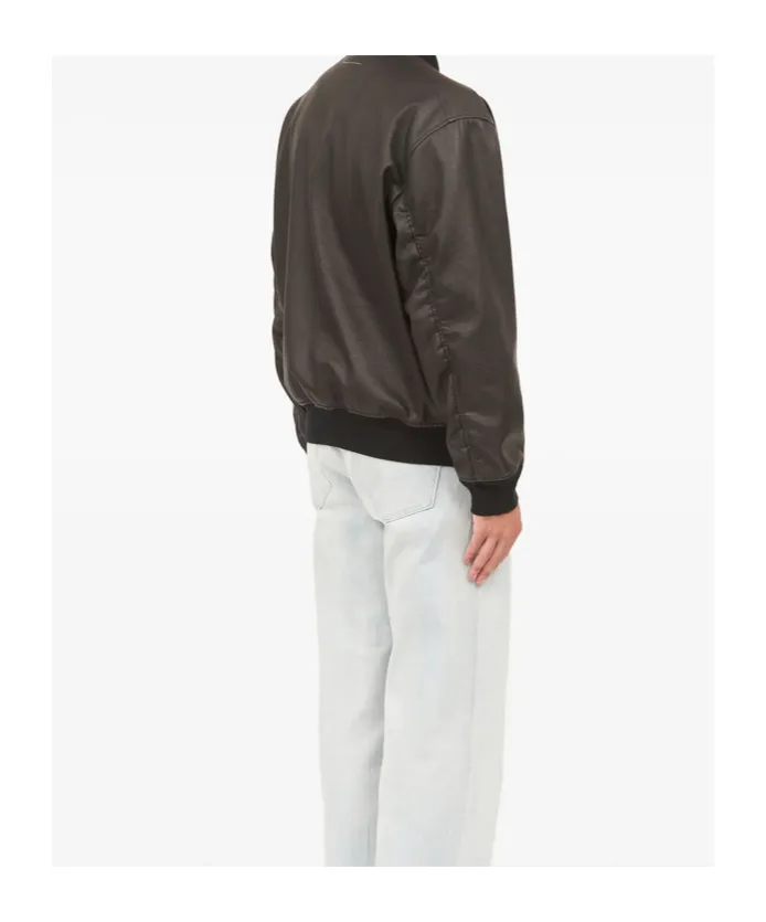 Leather-Effect Zip-Pocket Bomber Jacket