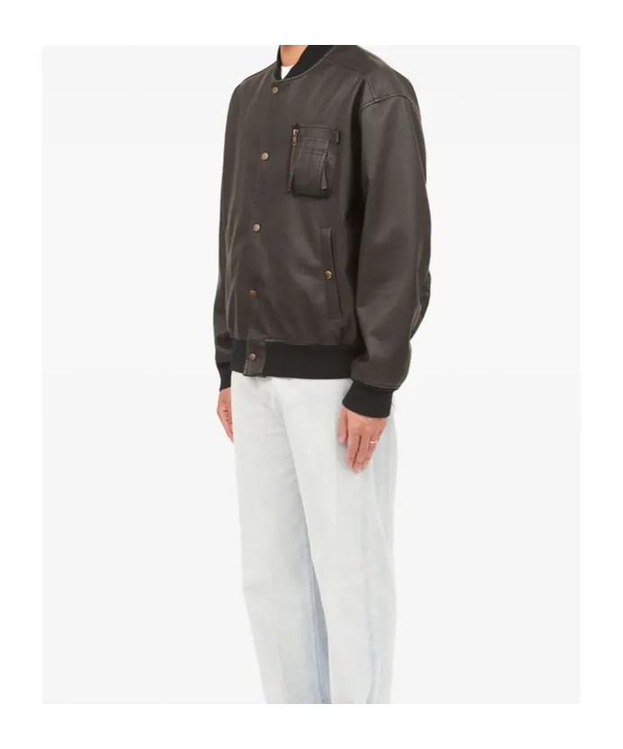 Leather-Effect Zip-Pocket Bomber Jacket