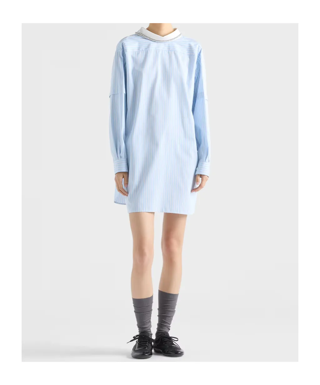 Prada Logo Embroidered Striped Poplin Top