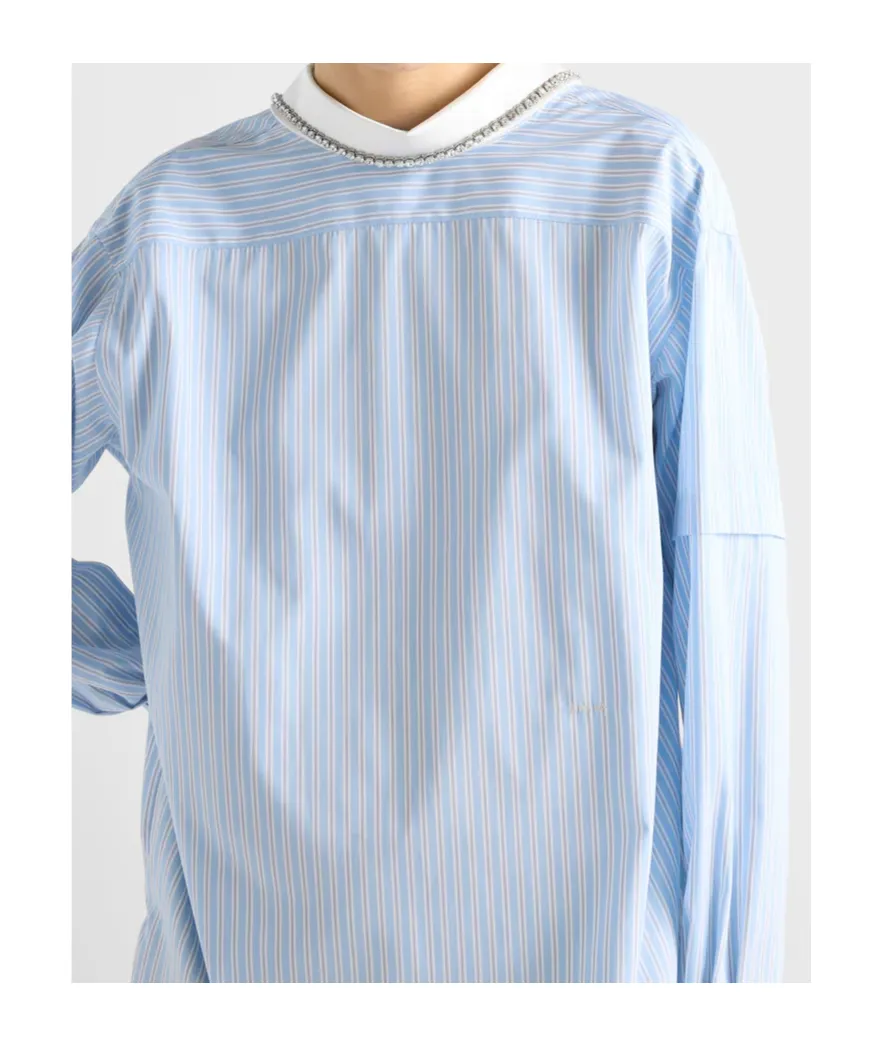 Prada Logo Embroidered Striped Poplin Top