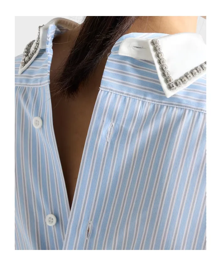 Prada Logo Embroidered Striped Poplin Top