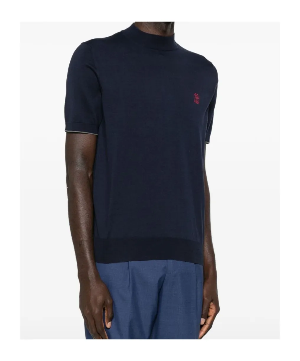 Brunello Cucinelli Mock-Neck Short Sleeved Knitted Jumper