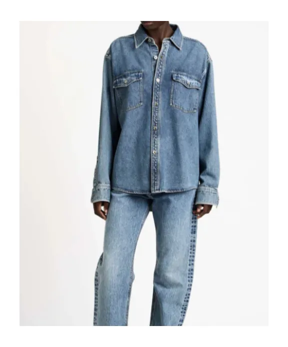 Chest-Pocket Long-Sleeve Denim Shirt