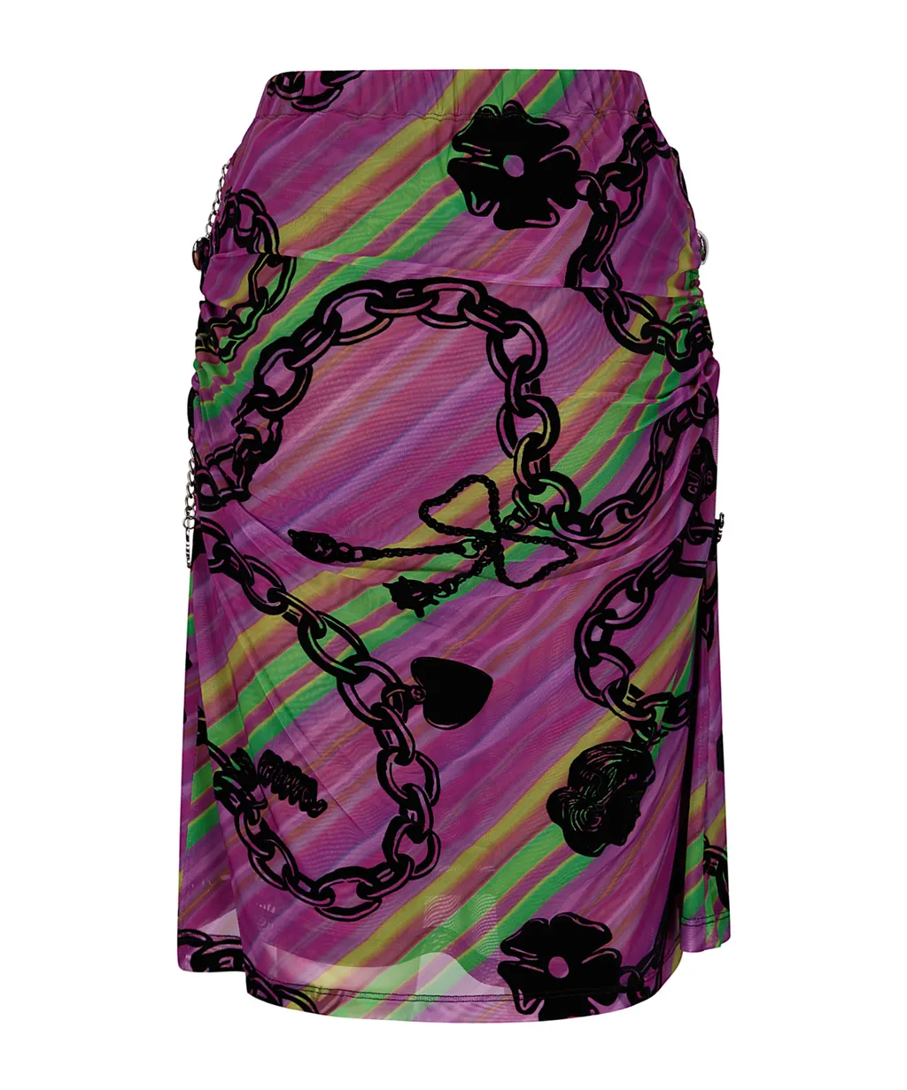 Chain-Print Mesh Skirt
