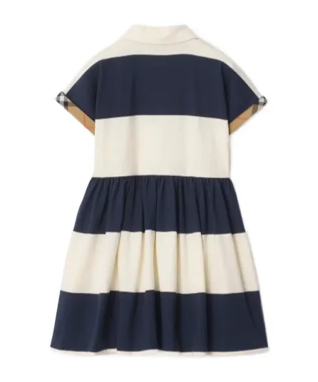 Burberry Kids Checked-Trim Short Sleeve Striped Dress