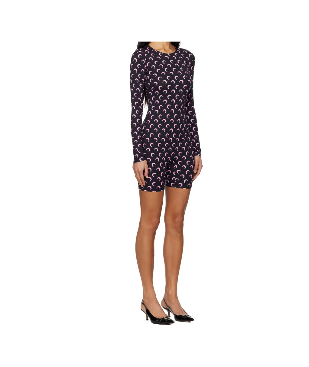 Marine Serre Moon Print Long-Sleeve Short Catsuit