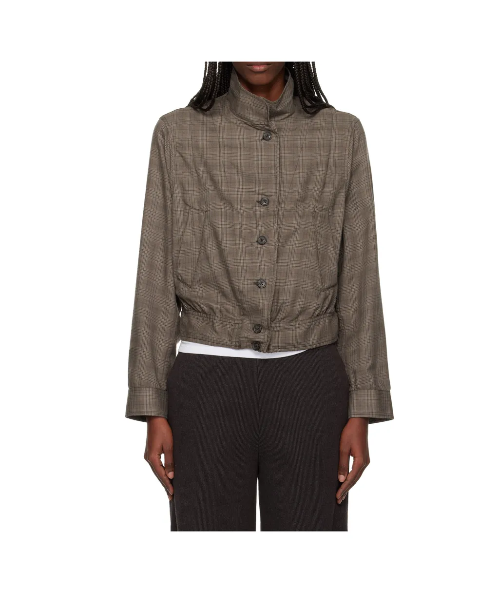 Checked Button-Up Bomber Jacket