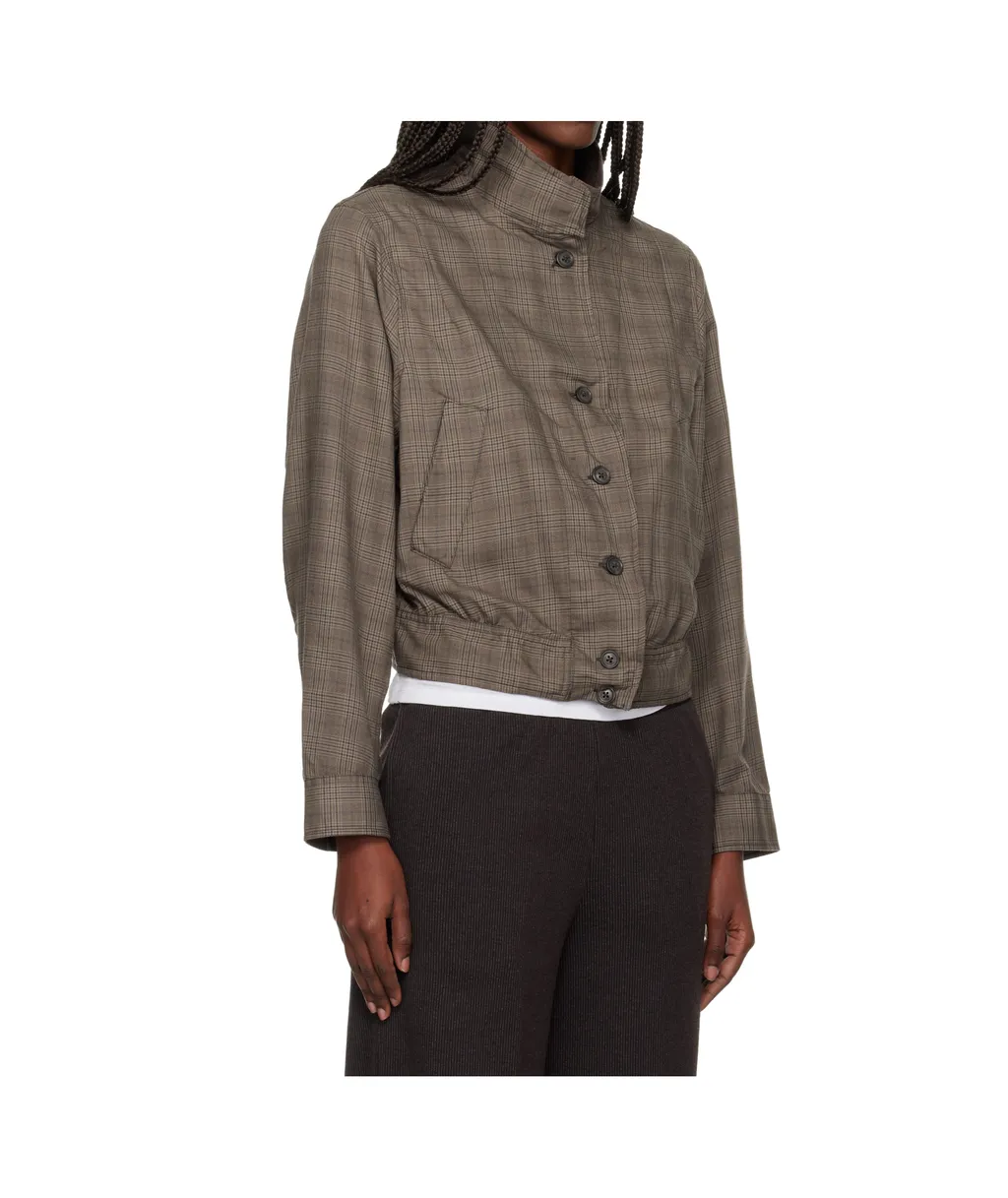 Checked Button-Up Bomber Jacket